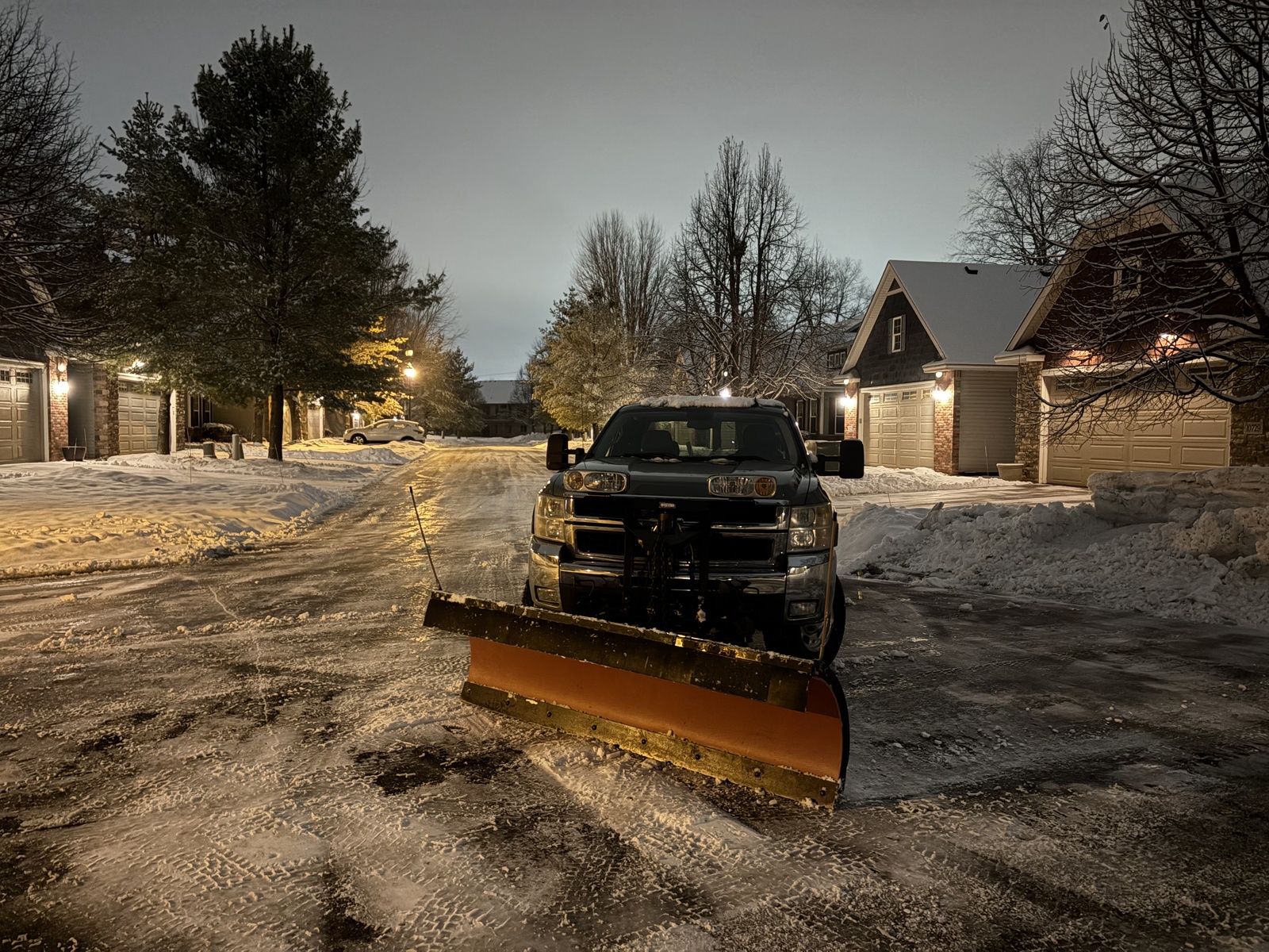 Snow plow truck clearing neighborhood — Plymouth MN